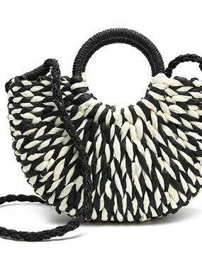 Women Summer Retro Straw Tote Bag Hand-woven Boho Shoulder Bag Crossbody Bag Rou